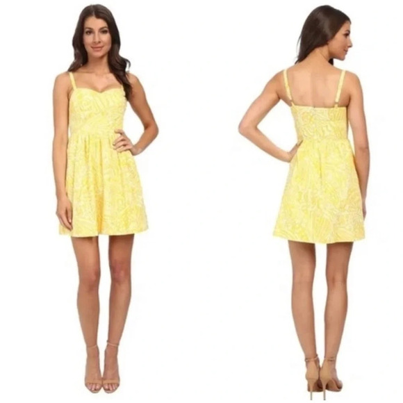 NWT Lilly Pulitzer Christine Dress Size 0 Yellow White Sunglow Fit &Flare Mini - Picture 3 of 15